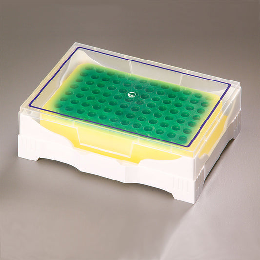ArcticIce PCR temperature sensitive rack (purple to pink) with lid, holds 0.2 mL tubes or PCR plates, holds at 4°C for 3 hrs.