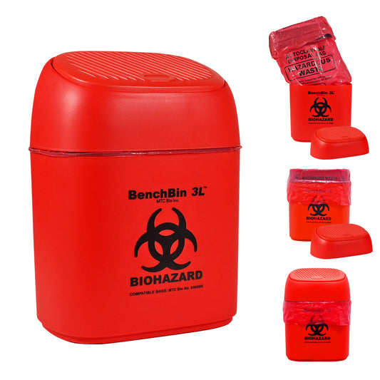 BenchBin 3L™ Benchtop Biohazard Bin with Spring Loaded Lid