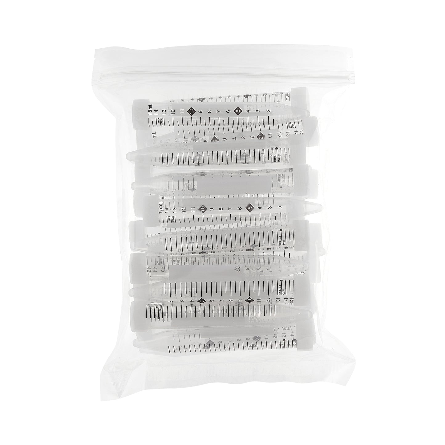 TotalPure™ Centrifuge Tubes, Metal Free, 15 mL, 20,000xg max RCF, sterile, w/ Hi-Viz Graduations and max freeze line, 20 resealable bags of 25 tubes, 500/pk