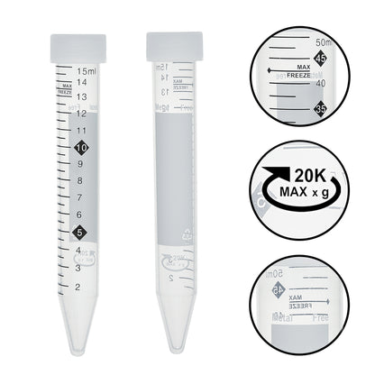 TotalPure™ Centrifuge Tubes, Metal Free, 15 mL, 20,000xg max RCF, sterile, w/ Hi-Viz Graduations and max freeze line, 20 resealable bags of 25 tubes, 500/pk