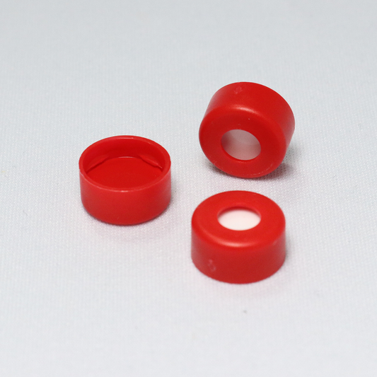 Snap Cap, CHROMSPEC 11 mm, Open Top, Red, with 0.040" Red PTFE/White Easy Pierce Silicone Septum, Minimum Order Quantity of 20 Packages