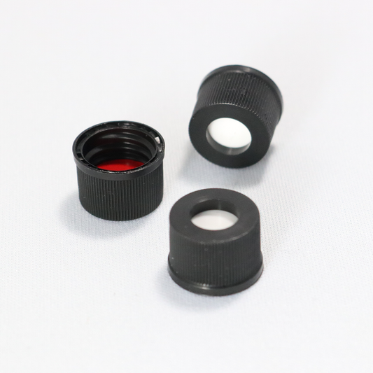 Screw Cap, CHROMSPEC, 10-425, Open Top, Black, with 0.060" Red PTFE/White Easy Pierce Silicone Septum, Minimum Order Quantity of 20 Packages