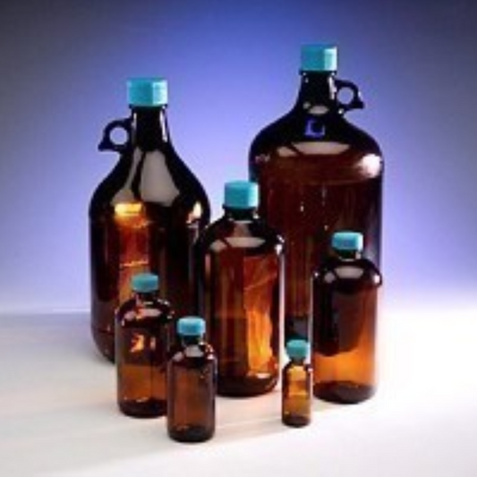 Bottle, Boston Round, 125 mL, Amber Glass, with PTFE Lined Closed Top Cap, 3000 Class, 24/pk