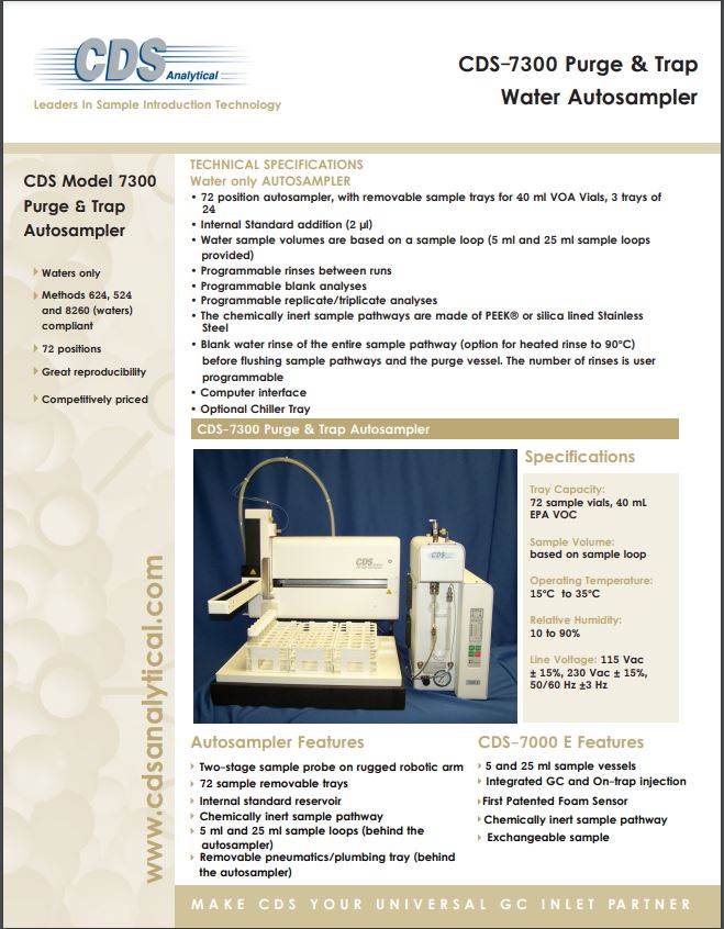 CDS-7300 Purge & Trap Water Autosampler / CDS-7400 Purge & Trap Soil/Water Autosampler