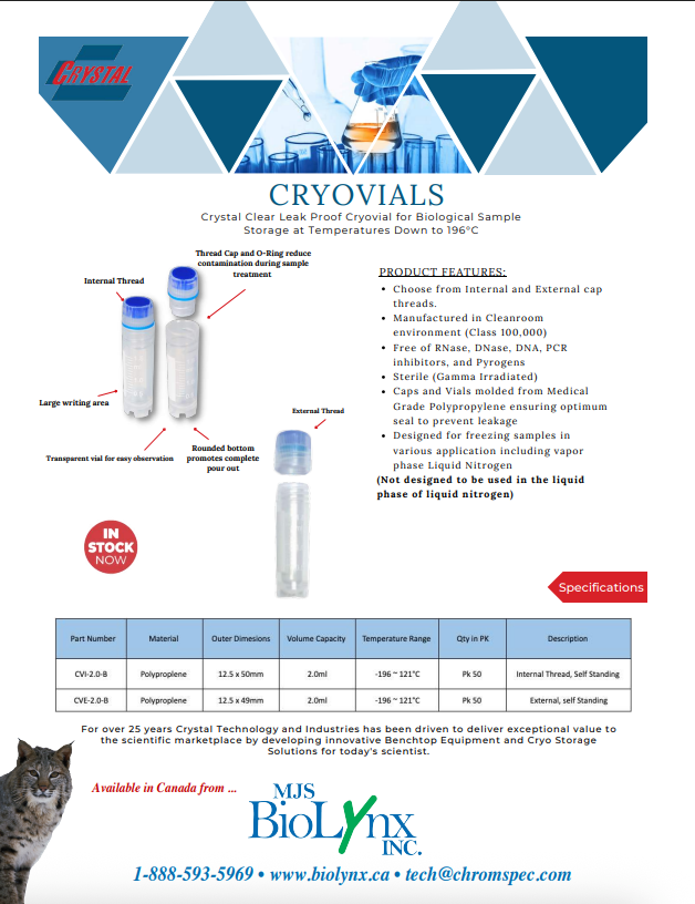 Cryovals Internal and External Thread