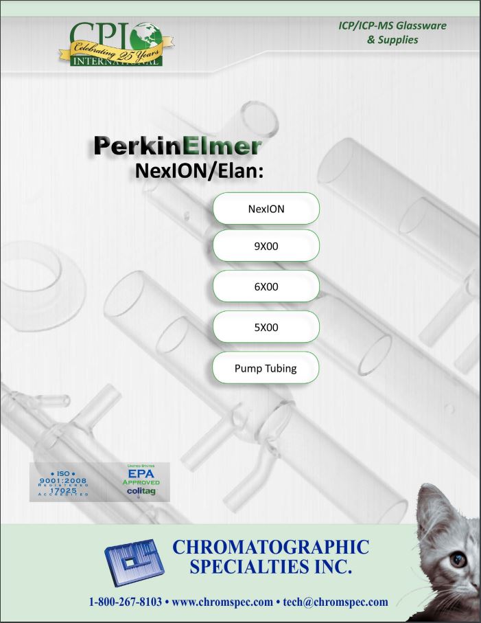 ICP/ICP-MS Glassware & Supplies - PerkinElmer NexION/Elan. NexION, 9X00, 6X00, 5X00, Pump Tubin