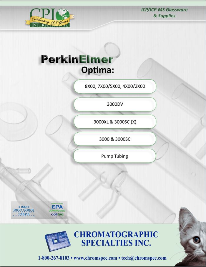 ICP/ICP-MS Glassware & Supplies - PerkinElmer Optima: 8X00, 7X00/5X00, 4X00/2X00, 3000DV, 3000XL & 3000SC (X), 3000 & 3000SC, Pump Tubing