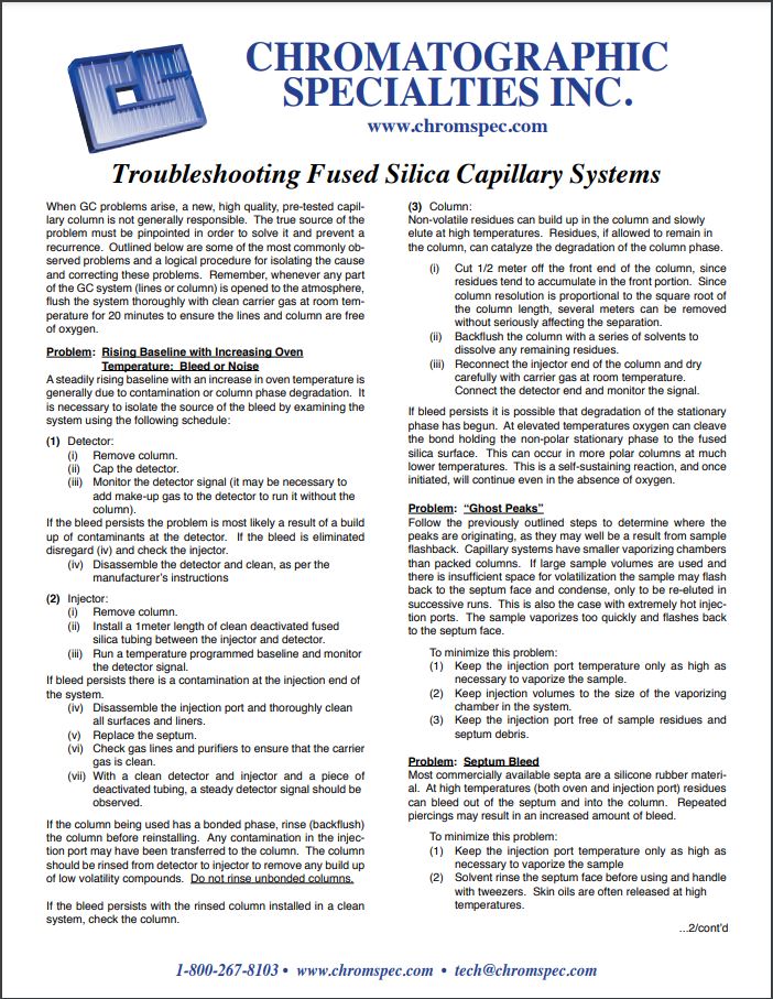Trouble-Shooting Fused Silica Capillary Systems