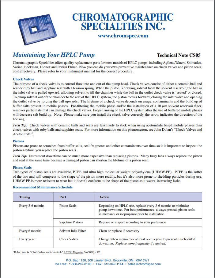 Maintaining Your HPLC Pump