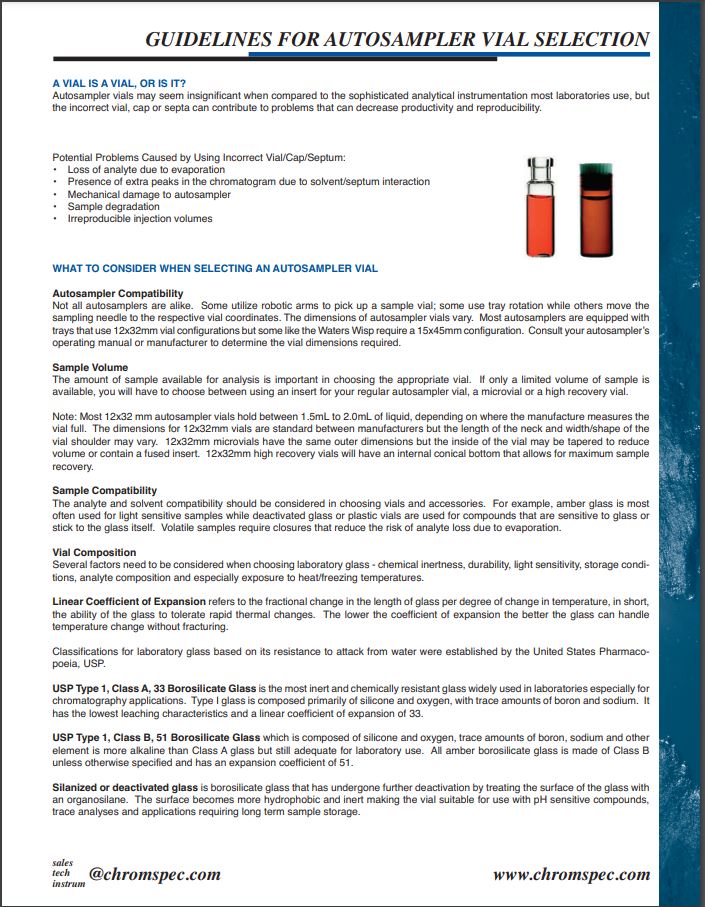Guidelines For Autosampler Vial Selection