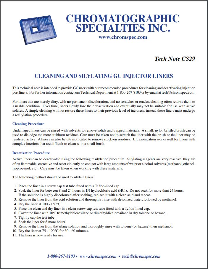 Cleaning & Silyating GC Inector Liners