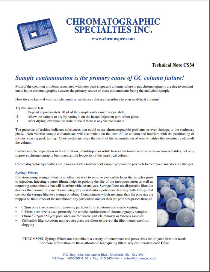 Sample Contamination is the Primary Cause of GC Column Failure