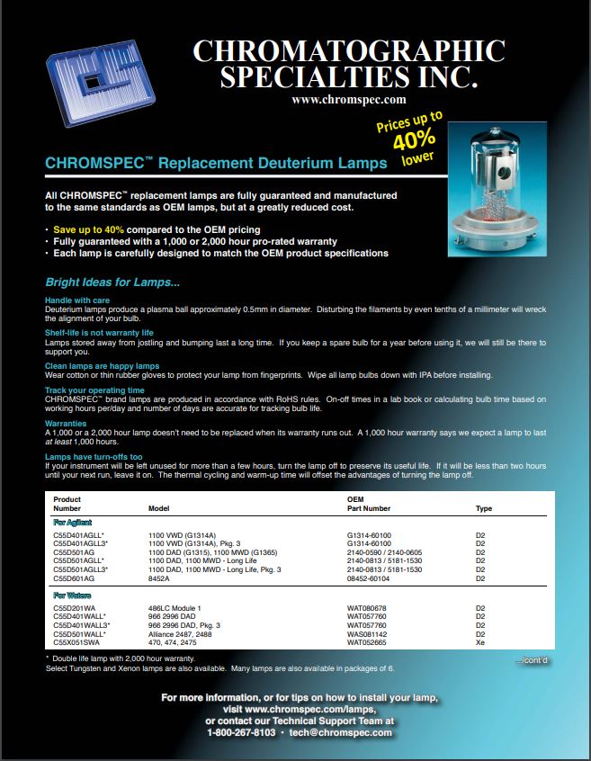 CHROMSPEC™ Replacement Deuterium Lamps