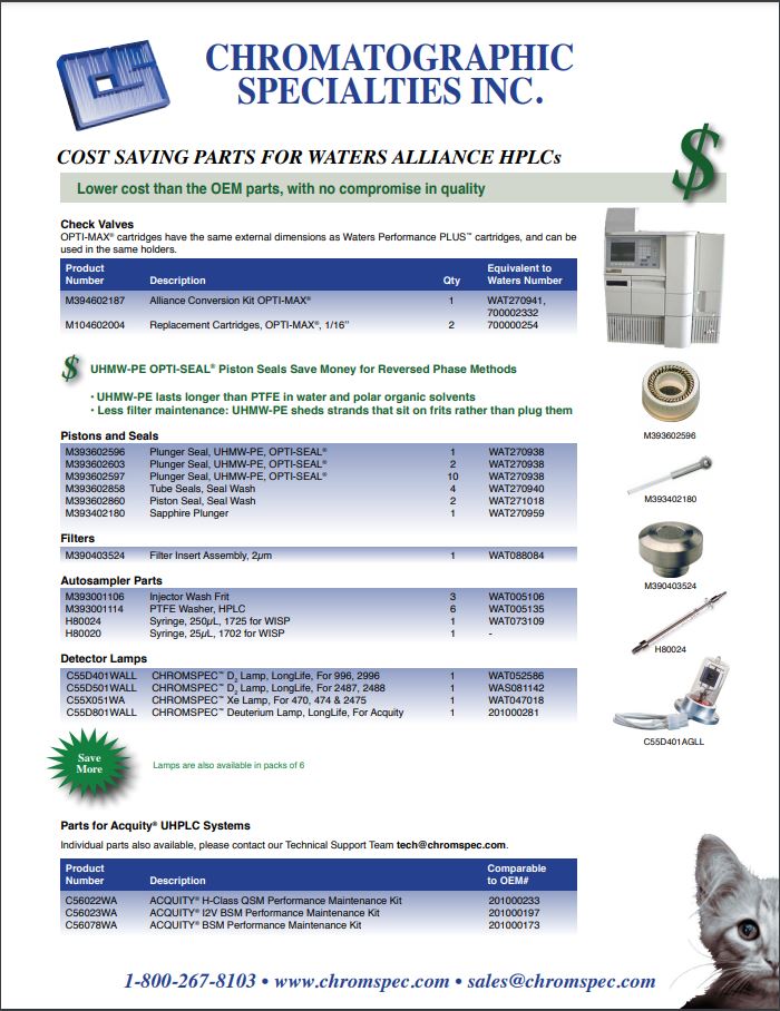 Cost Saving Parts for Waters Alliance HPLCs