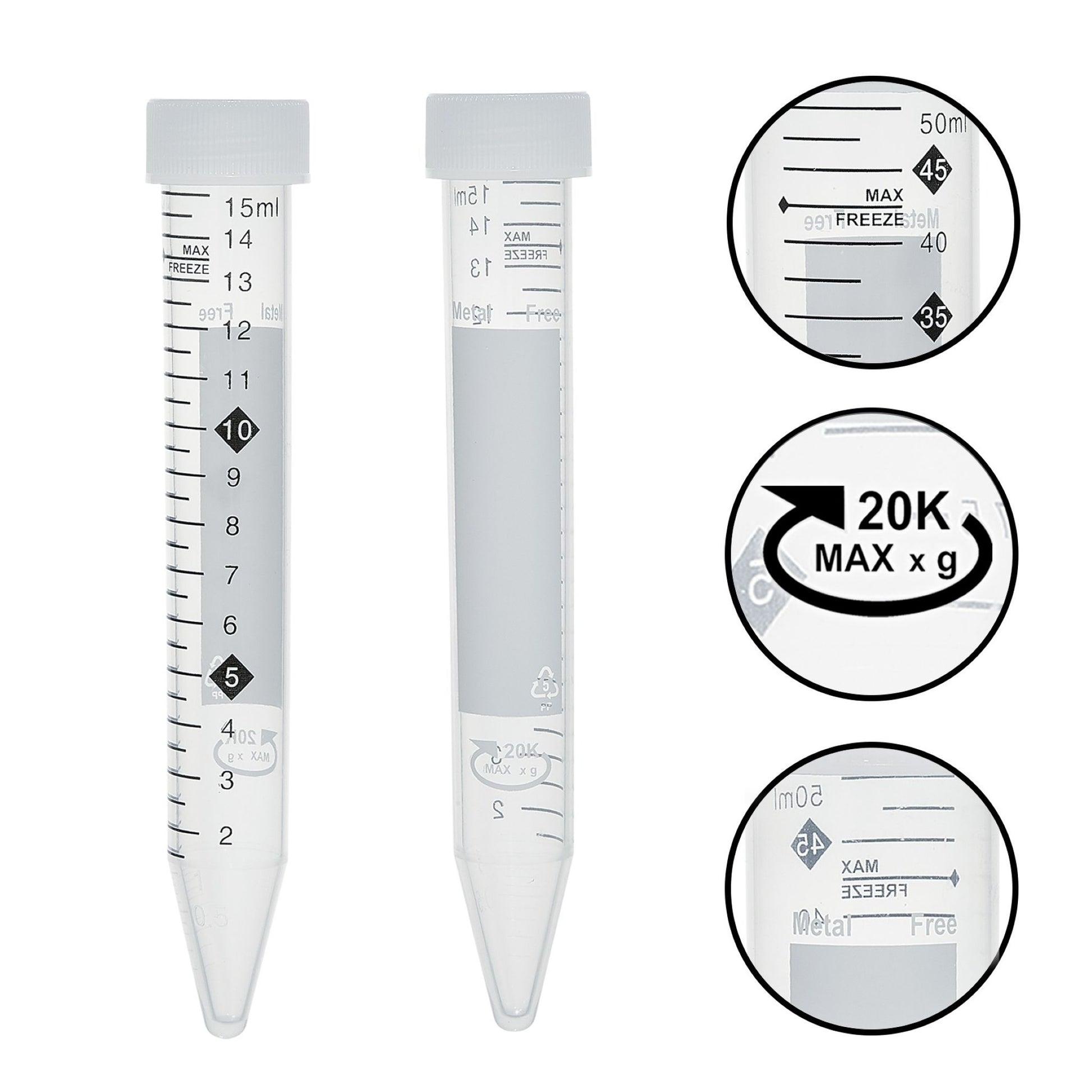 Image of CSC1160 - TotalPure Centrifuge Tubes, 15 mL, PP, Flat Screw Cap, Metal Free, Sterile, Hi-Viz Graduations, 20 Resealable Bags of 25 Tubes