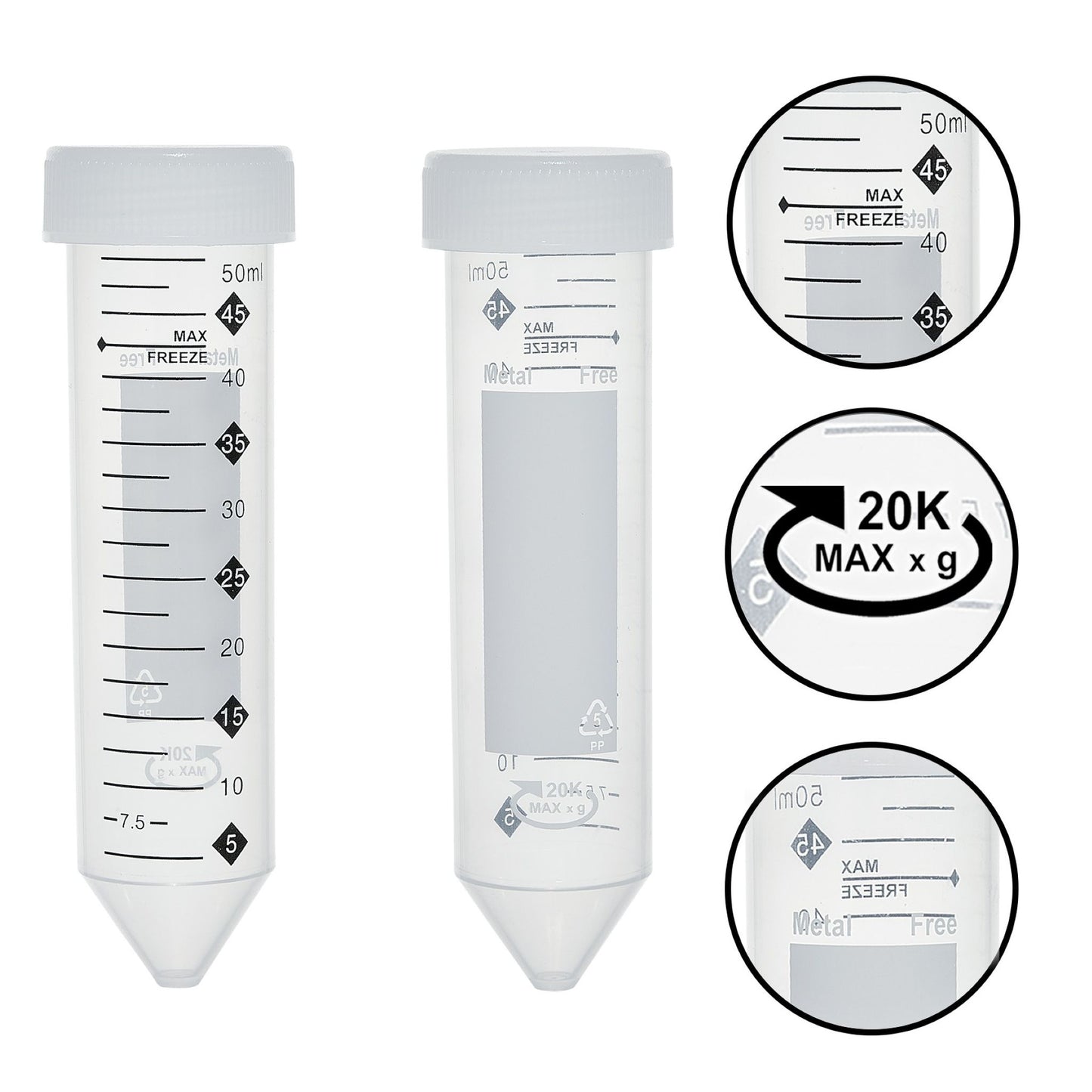 Image of CSC1166 - TotalPure Centrifuge Tubes, 50 mL, PP, Flat Screw Cap, Metal Free, Sterile, Hi-Viz Graduations, Individually Wrapped, 250/pk