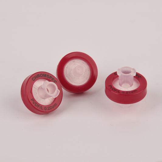 CHROMSPEC™ TestPlus Syringe Filters, 13 mm, Hydrophilic PVDF, 0.22 µm, Dark Red, Female Luer Lok/Male Luer Slip, Non-cancellable, Non-returnable