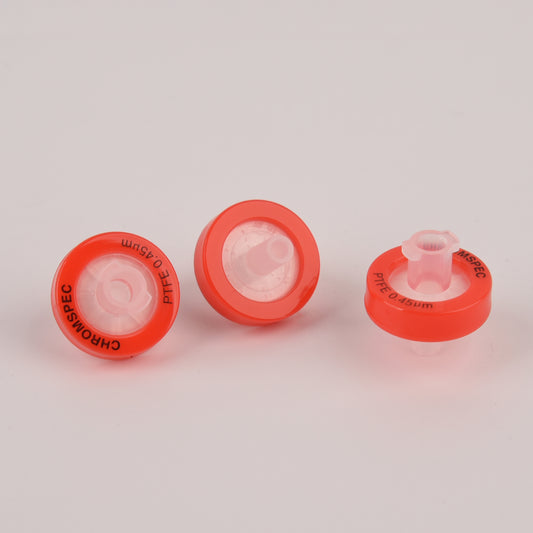 CHROMSPEC™ TestPlus Syringe Filters, 13 mm, Hydrophilic PTFE, 0.45 µm, Red, Female Luer Lok/Male Luer Slip, Non-cancellable, Non-returnable