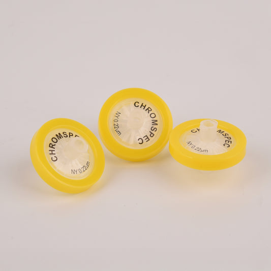 CHROMSPEC™ TestPlus Syringe Filters, 25 mm, Hydrophilic Nylon + GF Pre-Filter, 0.22 µm, Yellow, Female Luer Lok/Male Luer Slip, Non-cancellable, Non-returnable