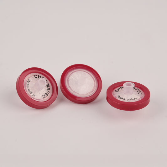CHROMSPEC™ TestPlus Syringe Filters, 25 mm, Hydrophilic PVDF, 0.45 µm, Dark Red, Female Luer Lok/Male Luer Slip, Non-cancellable, Non-returnable