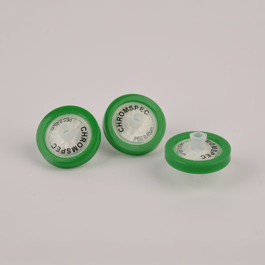 CHROMSPEC™ TestPlus Syringe Filters, 25 mm, Hydrophilic PES + GF Pre-Filter, 0.45 µm, Green, Female Luer Lok/Male Luer Slip, Non-cancellable, Non-returnable