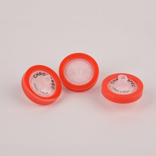 CHROMSPEC™ TestPlus Syringe Filters, 33 mm, Hydrophilic PTFE, 0.45 µm, Red, Female Luer Lok/Male Luer Slip, Non-cancellable, Non-returnable