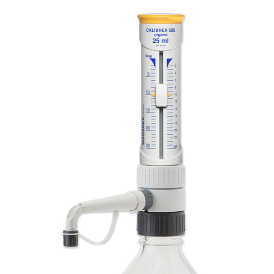 Calibrex™ organo 525 Bottle-top Dispenser, Ground Glass Plunger, Stopcock, Autoclavable, 2.5 - 25 mL