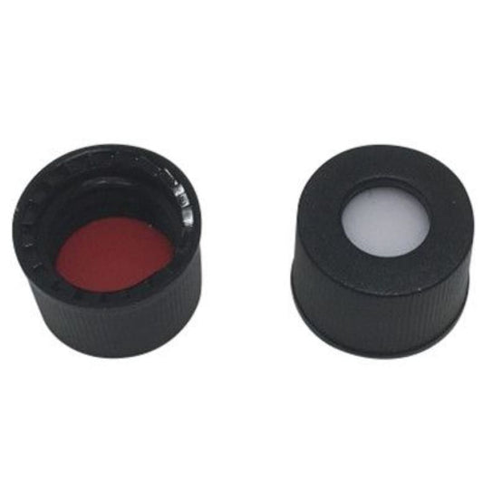 CHROMSPEC AQ Screw Cap, 8-425, Open Top, Black PP, 5.5 mm Opening, with Red PTFE/White Silicone Septum, 100/pk