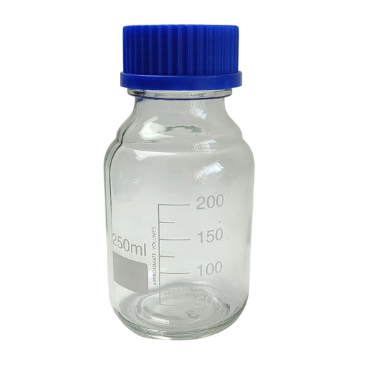 CHROMSPEC AQ Reagent Bottle, 250 mL, Clear Glass, with Blue Screw Cap, 1/pk