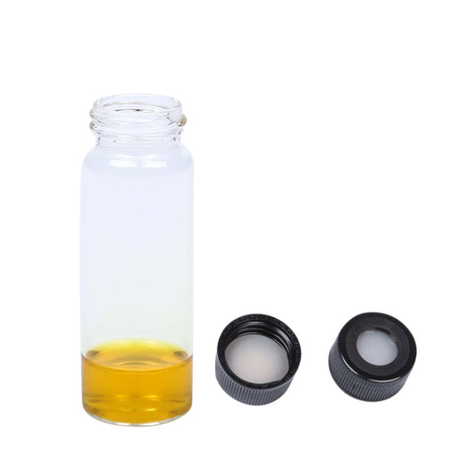CHROMSPEC AQ EPA/VOA Screw Thread Vial, 40 mL, 28 x 95 mm, 24-400 Thread, Clear Glass, Black PP Open Top Screw Cap, Natural PTFE/Natural Silicone Septa, 100/pk