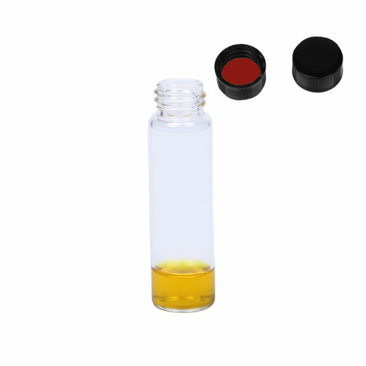 CHROMSPEC AQ Screw Thread Vial, 8 mL, 17 x 60 mm, Clear Glass, 15-425 Black PP Closed Top Screw Cap, Clear FEP/Red Rubber Septa, Assembled