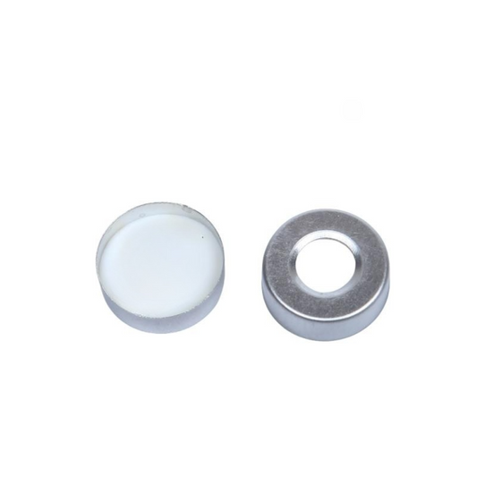 CHROMSPEC AQ Crimp Cap, 20 mm, Open Top, Aluminum, 10 mm Opening, with White PTFE/White Silicone Septum