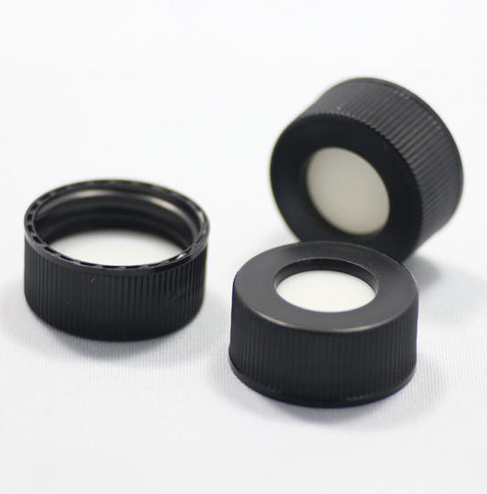 Screw Cap, CHROMSPEC, 24-400 Open Top, Black, with 3.0mm Thick Clear PTFE/ White Ultra Low Bleed Silicone Septum