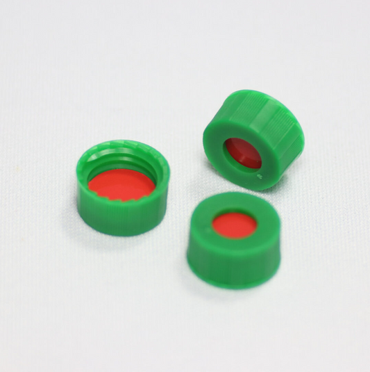 Screw Cap, CHROMSPEC, 9 mm, Open Top, Green with 0.040" Red PTFE/White Silicone/Red PTFE Septum