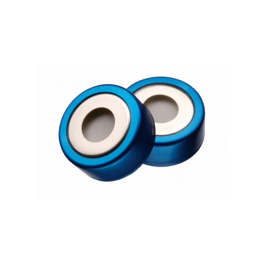CHROMSPEC™ TestPlus Magnetic Crimp Cap, 20 mm, Open Top, Blue, with PTFE/Silicone Septum, 100/pk