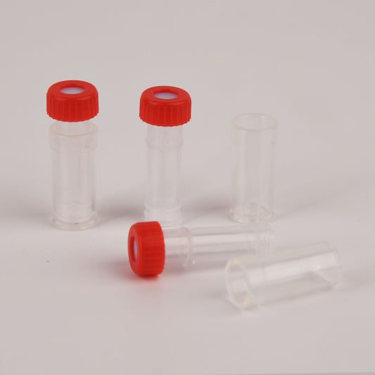CHROMSPEC™ TestPlus Filter Vials, Hydrophilic PTFE, 0.45 μm, Clear, Red Cap, Non-slit Blue PTFE/White Silicone Septa, Non-cancellable, Non-returnable