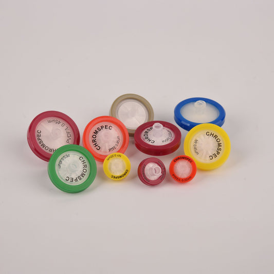 CHROMSPEC™ TestPlus Syringe Filters, 25 mm, Hydrophobic PTFE, 0.22 µm, Red, Female Luer Lok/Male Luer Slip, Non-cancellable, Non-returnable