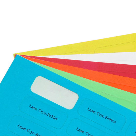 Laser Cryo-Babies®, Small, 0.94” L x 0.5” W. Labels/Sheet: 119. Labels/Package: 2380, Assorted Colors