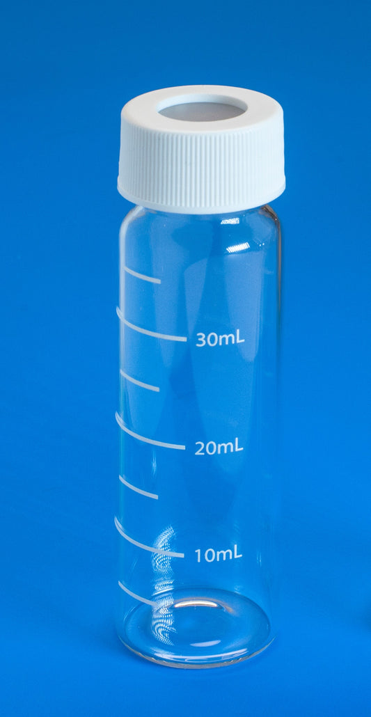 Vial, VOA, 40mL, Clear Glass, with 24-414 Open Top White PP Cap & 0.125" PTFE/Silicone Septum