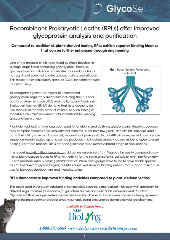 Recombinant Prokaryotic Lectins (RPLs) offer improved glycoprotein analysis & purification