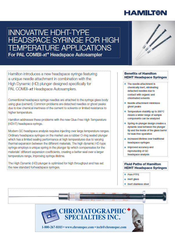 CTC Combi PAL HDHT High Temperature Headspace Autosampler Syringe Datasheet