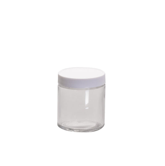 Jar, Short, Wide Mouth, 125mL, Clear Glass, with 58-400mm White PP Cap & PTFE Liner
