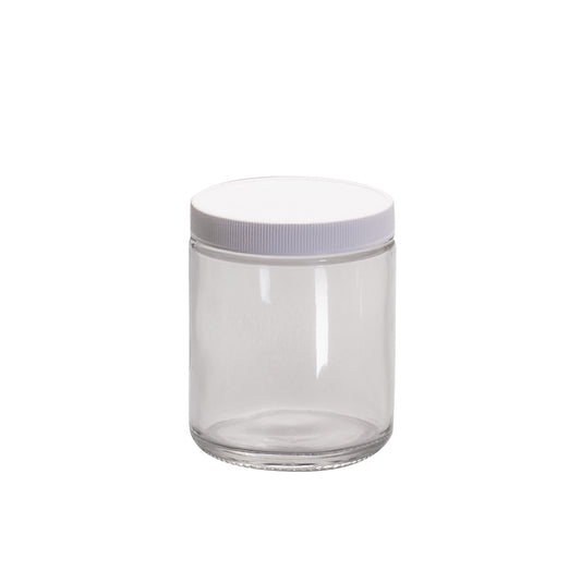 8 oz, 250 mL, Short Wide Mouth Jar, 73x88 mm, 70-400 mm Thread, White Closure, PTFE Lined