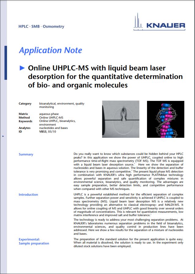 Application Note - Online UHPLC-MS w/Liquid Beam Laser Desorption for the Quantitative Determination of Bio and organic molecules
