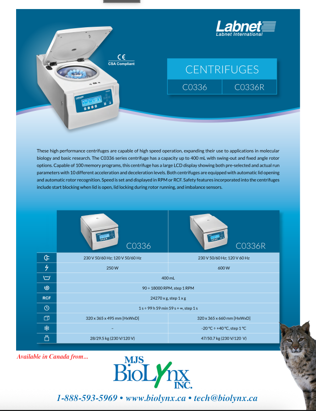 C0336 and C0336R High Performance Centrifuges