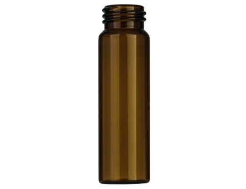 Screw Thread Vial, 40.0 mL, 27.5 x 95.0 mm, Flat Bottom, Amber Glass, 24-414 Thread, 100/pk