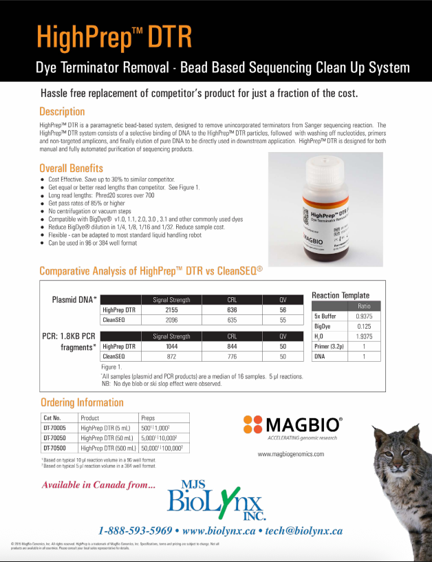 HighPrep™ DTR - Dye Terminator Removal - Bead Based Sequencing Clean UP System