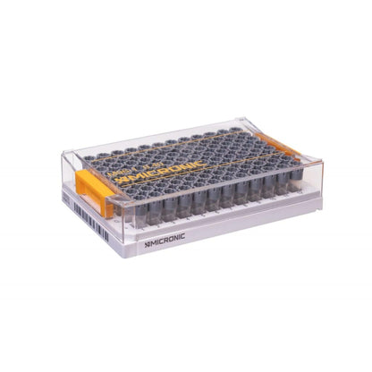 0.40 mL 2D Data-Matrix coded Screw Cap tubes with External Thread V-bottom Precapped with Grey Screw Cap IG in Micronic 96-1 Rack with high cover (Barcoded A1-H1 side), 4 x 10 racks