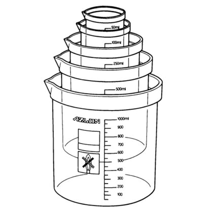 Azlon Square Ratio Beakers, PP, 1000 mL, 5/pk