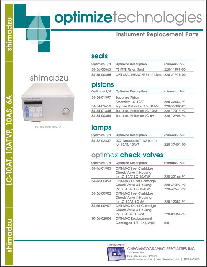 Shimadzu LC-10AT, 10ATVP, 10AS, 6A Instrument Replacment Parts